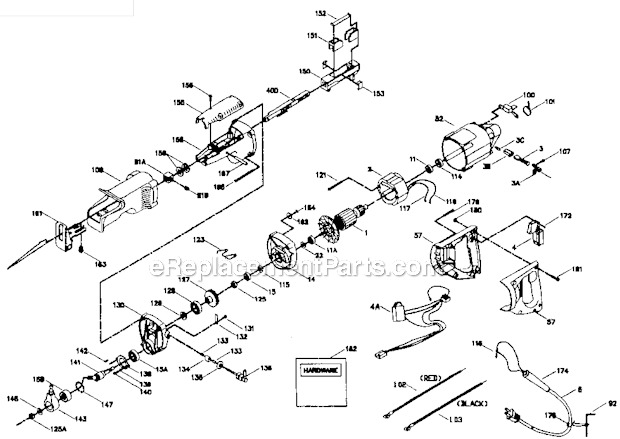 Page A Diagram and Parts List for 9629 Type 3 Porter Cable Reciprocating Saw